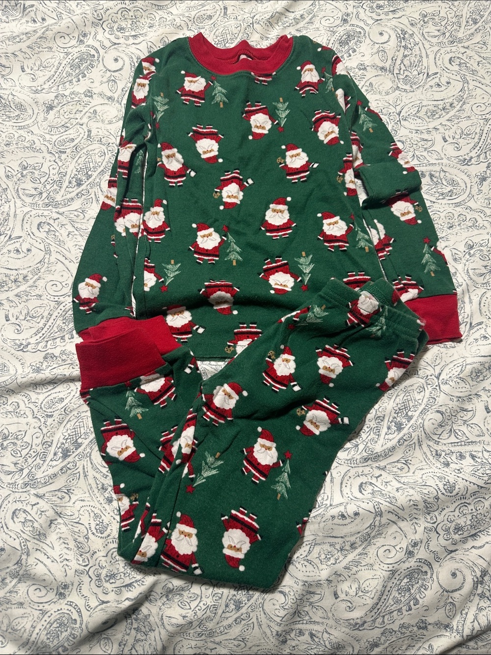Carter's Green and Red Santa Print Kids Pajama Set